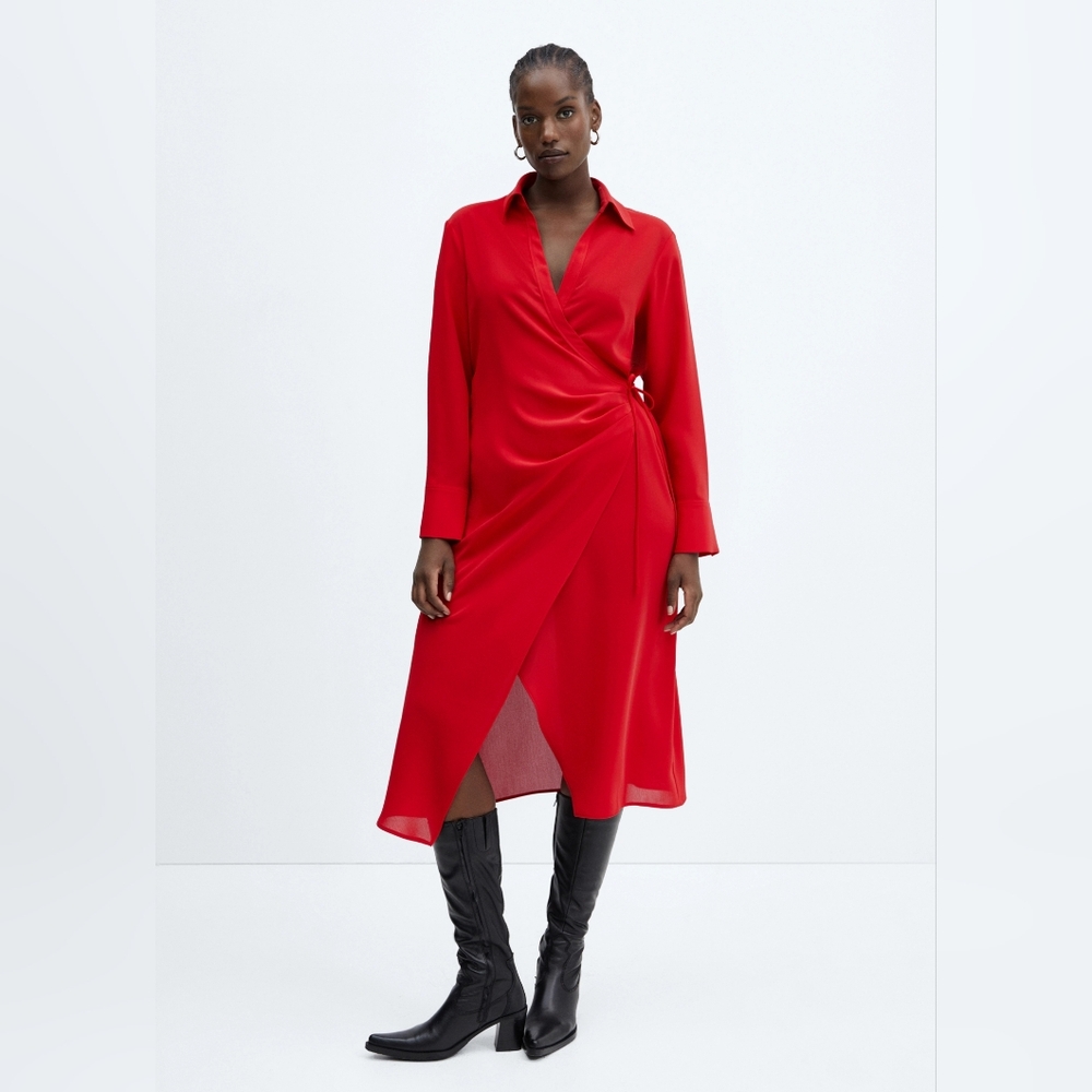 Mango Vibrant Red Long Sleeve Dress - Picture 2 of 6